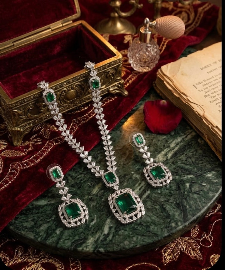 Regal Emerald & Cubic Zirconia Statement Necklace Set