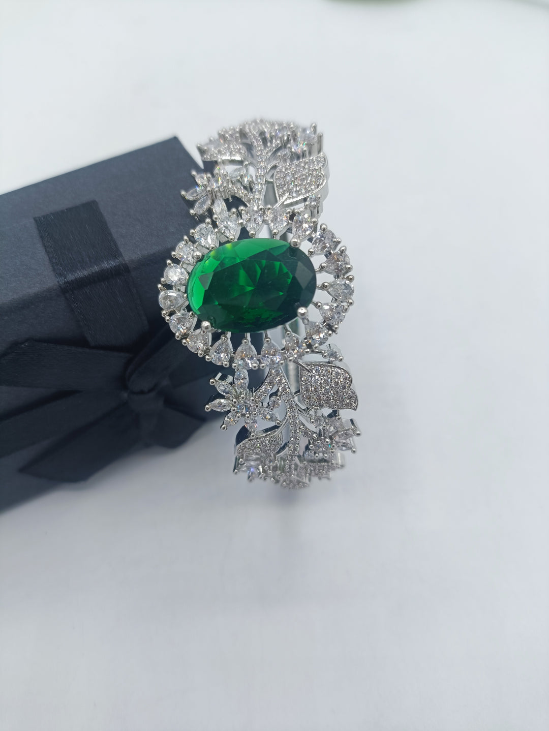 Silver Rama green bangle