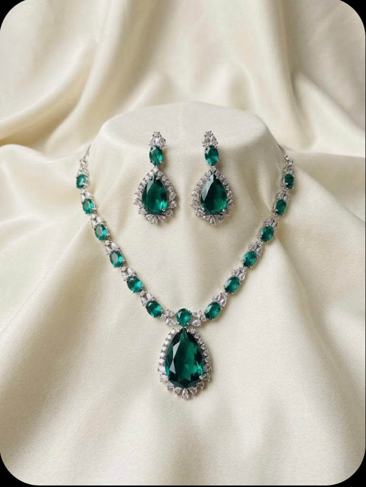 Royal Emerald & Cubic Zirconia Statement Jewelry Set