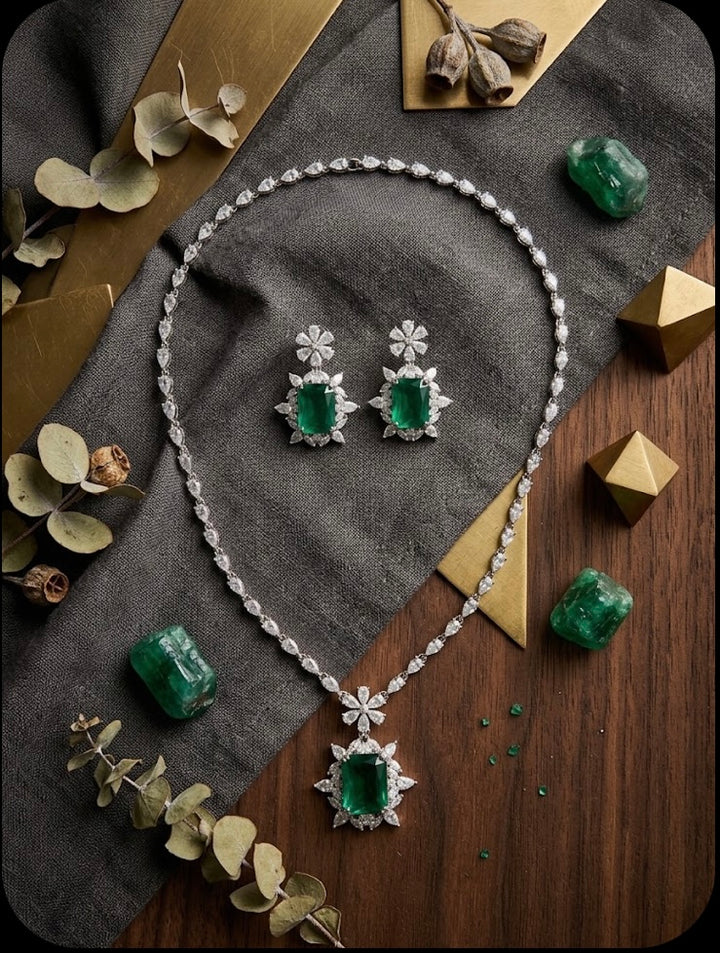 Royal Emerald & Cubic Zirconia Statement Jewelry Set