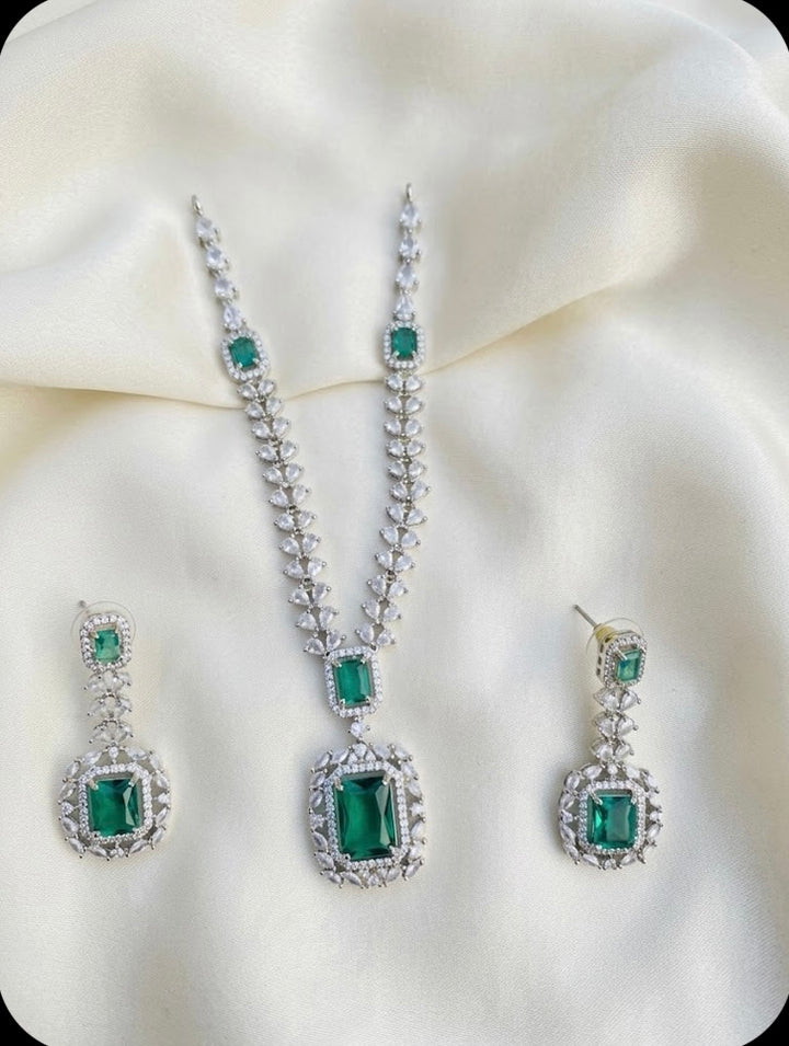 Regal Emerald & Cubic Zirconia Statement Necklace Set