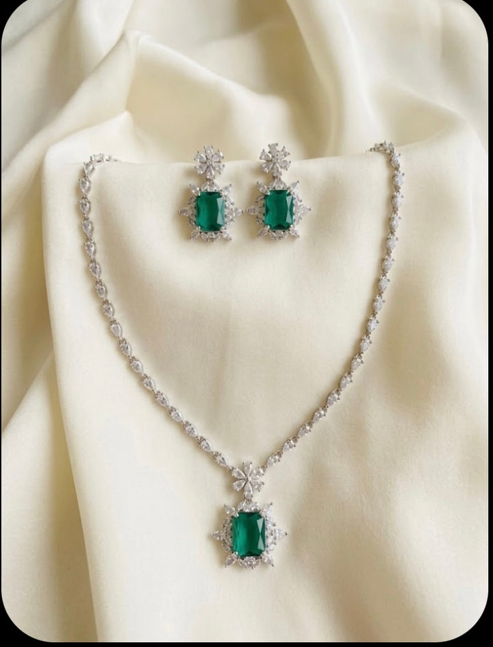 Royal Emerald & Cubic Zirconia Statement Jewelry Set