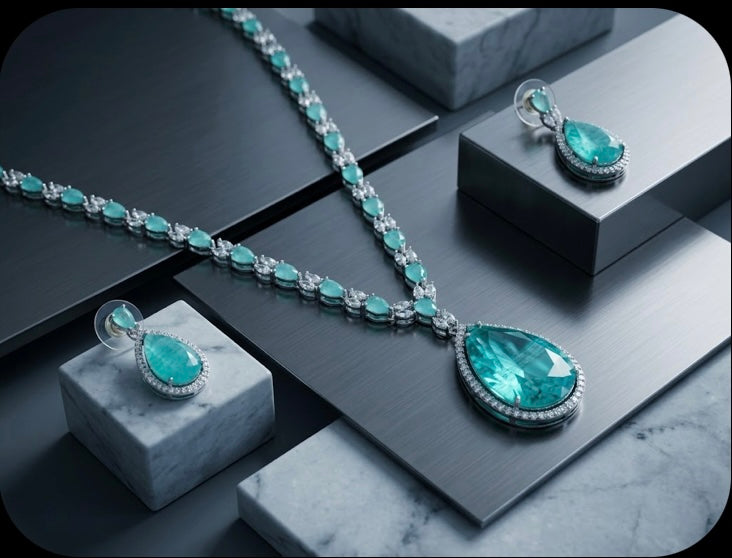 Aqua Teardrop Zirconia Necklace Set