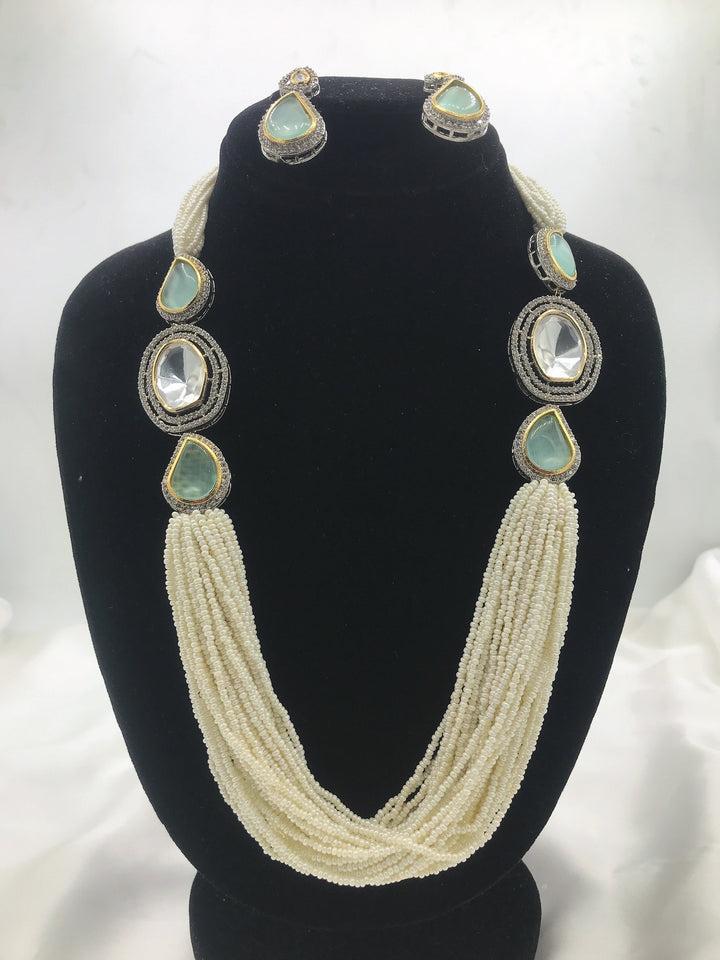 Pearl uncut diamond mala